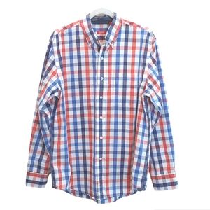 Izod Mens plaid button up red blue white longsleeve casual shirts size medium